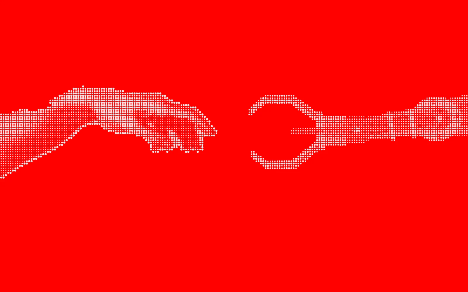 De hand van Adam en een robotarm als rode dot-halftoon