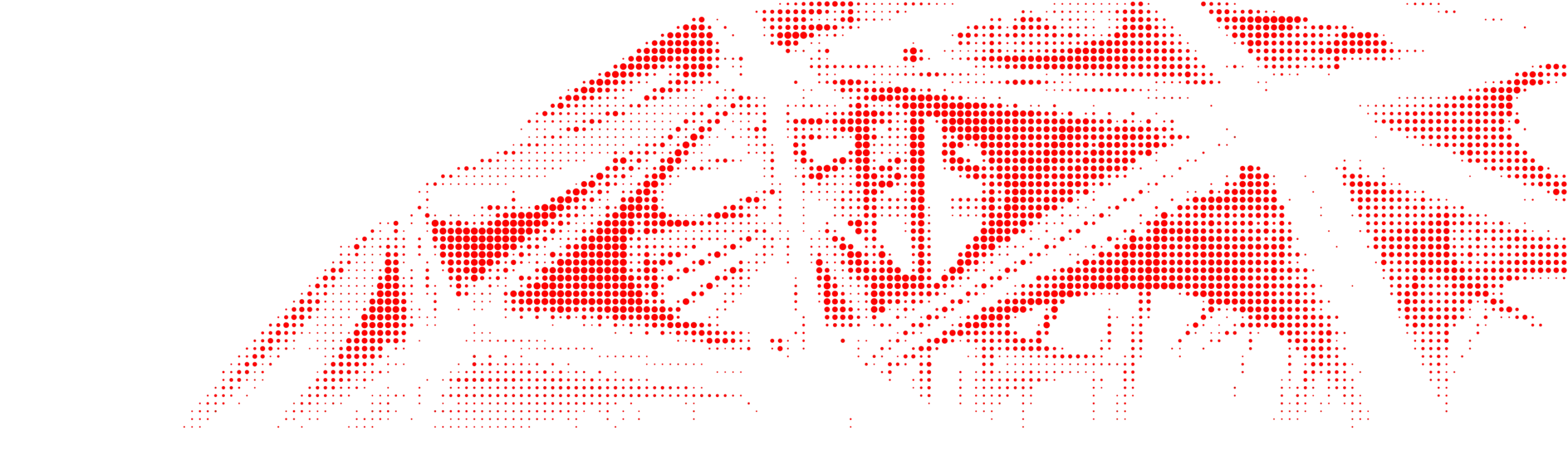 Geodetische koepel, fotografie van Bas Otten, als dot-matrix in rode stippen